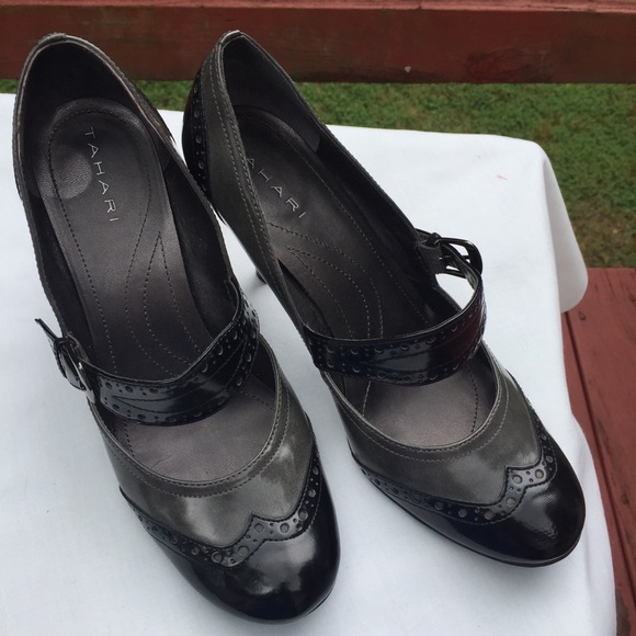 Tahari Margot Mary Jane 2-tone Patent Leather Sz 8 Black and Gray EUC - Picture 4 of 8